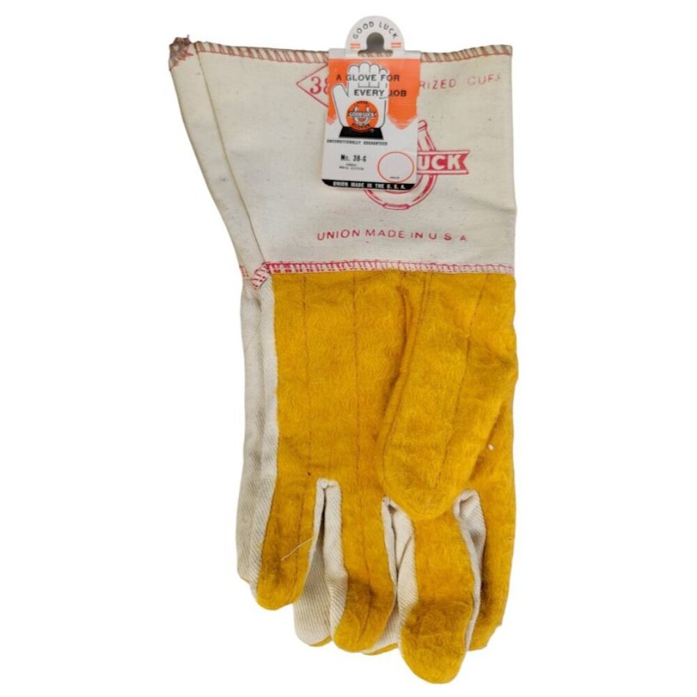 Vintage Union Made Good Luck Brand Leather Gloves 38G Railroad Train M18